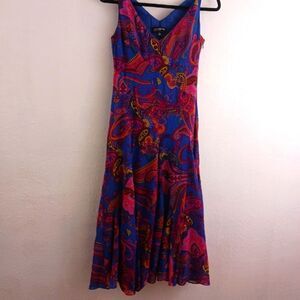 Jones New York Floral Long Maxi Dress Fit Flare Sleeveless V Neck Size 2P